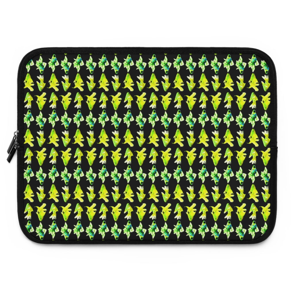 Getrott Green Goldfish Pattern Black Laptop Sleeve-Laptop Sleeve-Geotrott