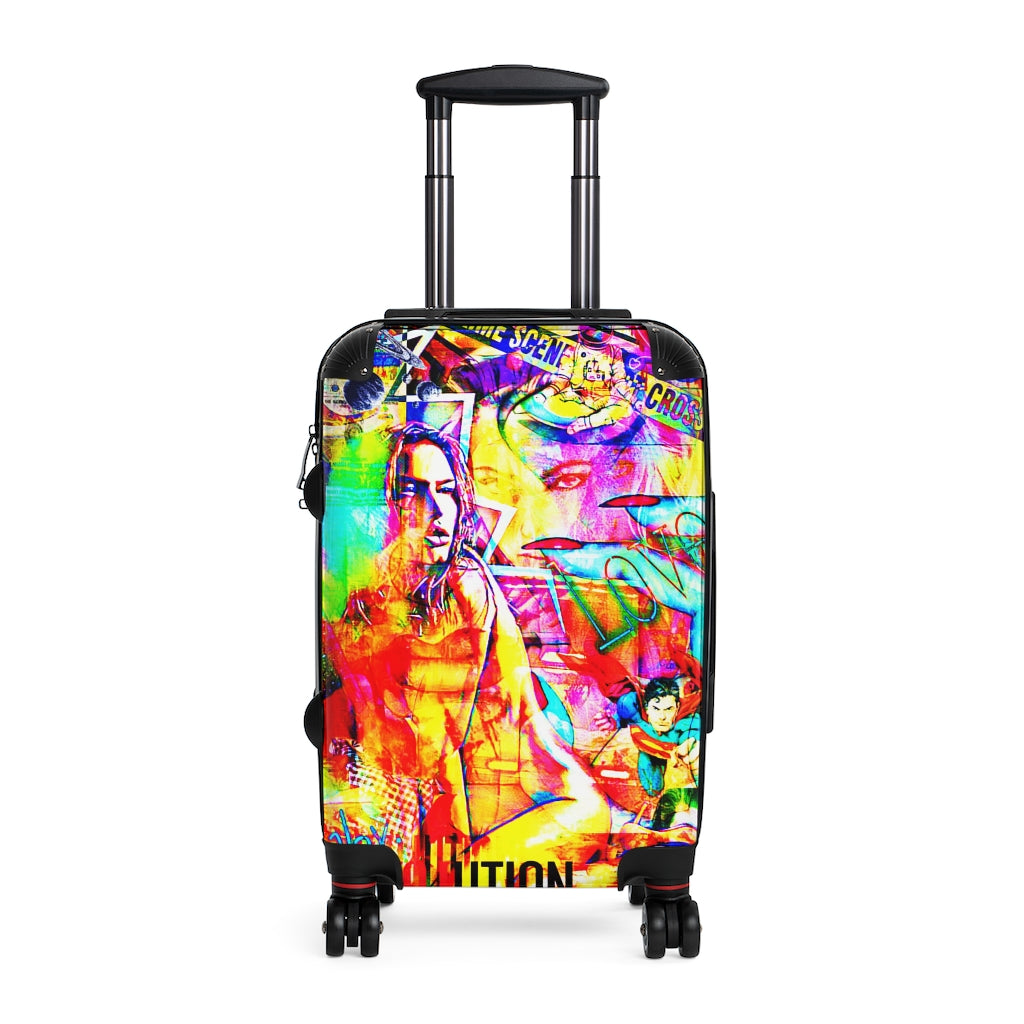 Geotrott Evelyn Face Graffiti Art Cabin Suitcase Extended Storage Adjustable Telescopic Handle Double Wheeled Polycarbonate Hard-Shell Built-In Lock