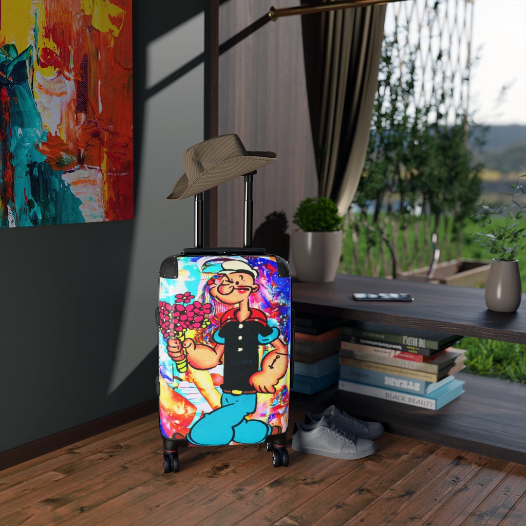 Geotrott Graffiti Art Popeye Cartoon Cabin Suitcase Extended Storage Adjustable Telescopic Handle Double Wheeled Polycarbonate Hard-Shell Built-In Lock