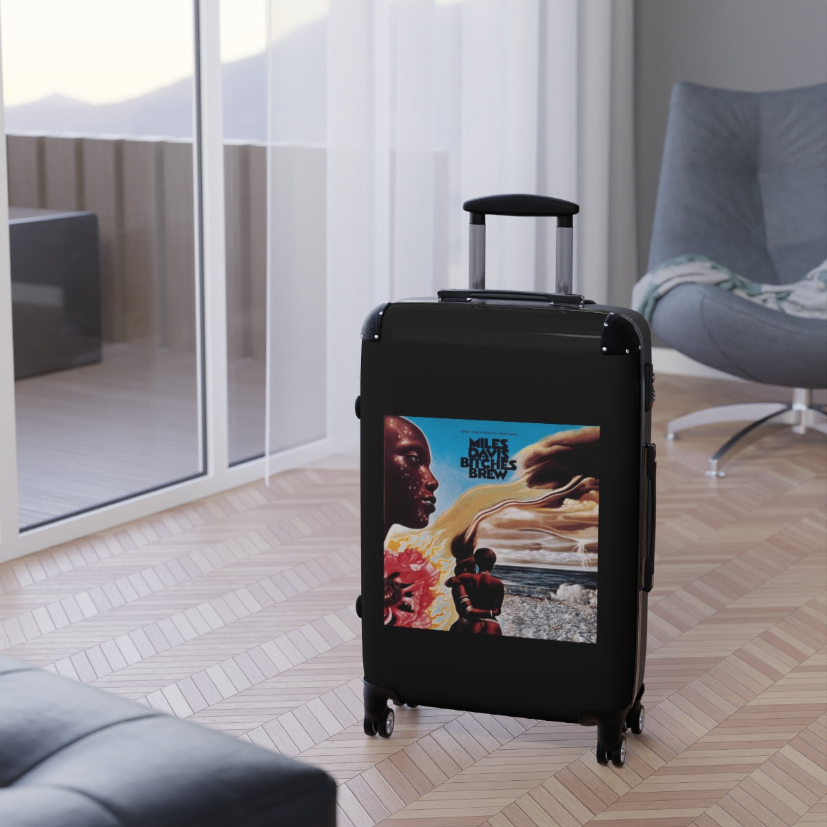 Getrott Miles Davis Bitches Brew 1969 Black Cabin Suitcase Extended Storage Adjustable Telescopic Handle Double wheeled Polycarbonate Hard-shell Built-in Lock-Bags-Geotrott