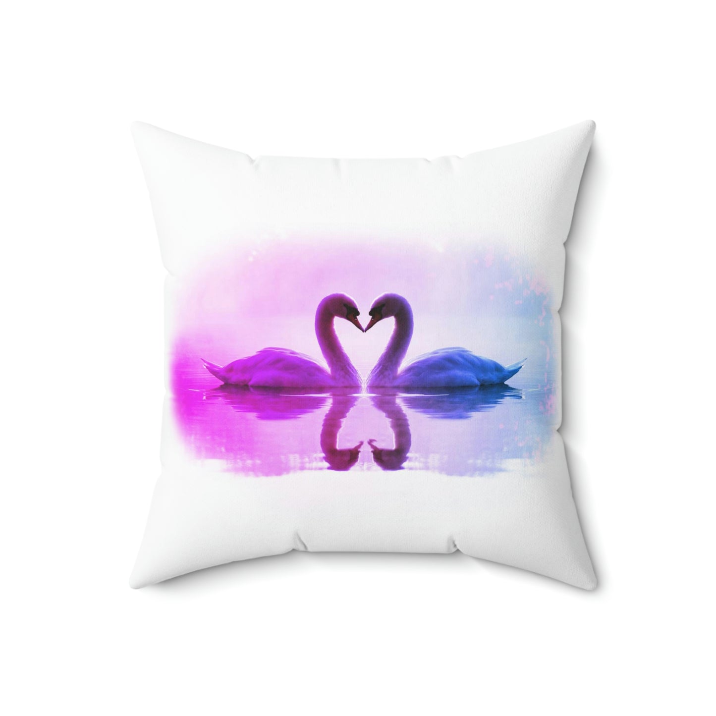 Swan from the Highlands Kissing Pink Purple White Spun Polyester Square Pillow-Home Decor-Geotrott