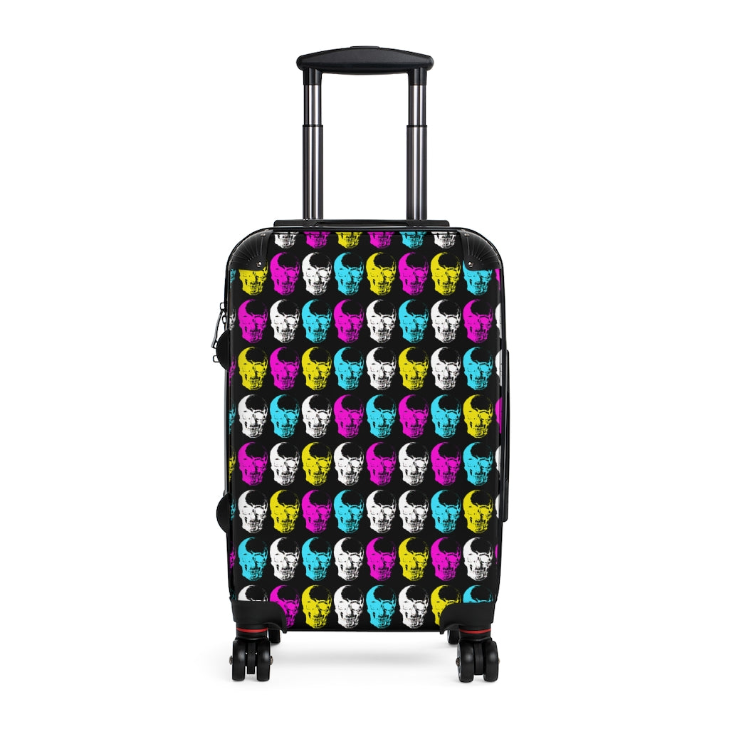 Geotrott Skulls Wall Print Pattern Cabin Suitcase Extended Storage Adjustable Telescopic Handle Double Wheeled Polycarbonate Hard-Shell Built-In Lock