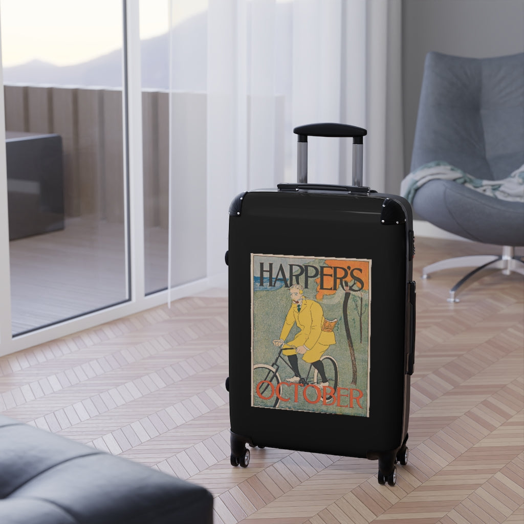 Getrott Harpers October World Classic Poster Man in Bycicle Cabin Suitcase Extended Storage Adjustable Telescopic Handle Double wheeled Polycarbonate Hard-shell Built-in Lock-Bags-Geotrott