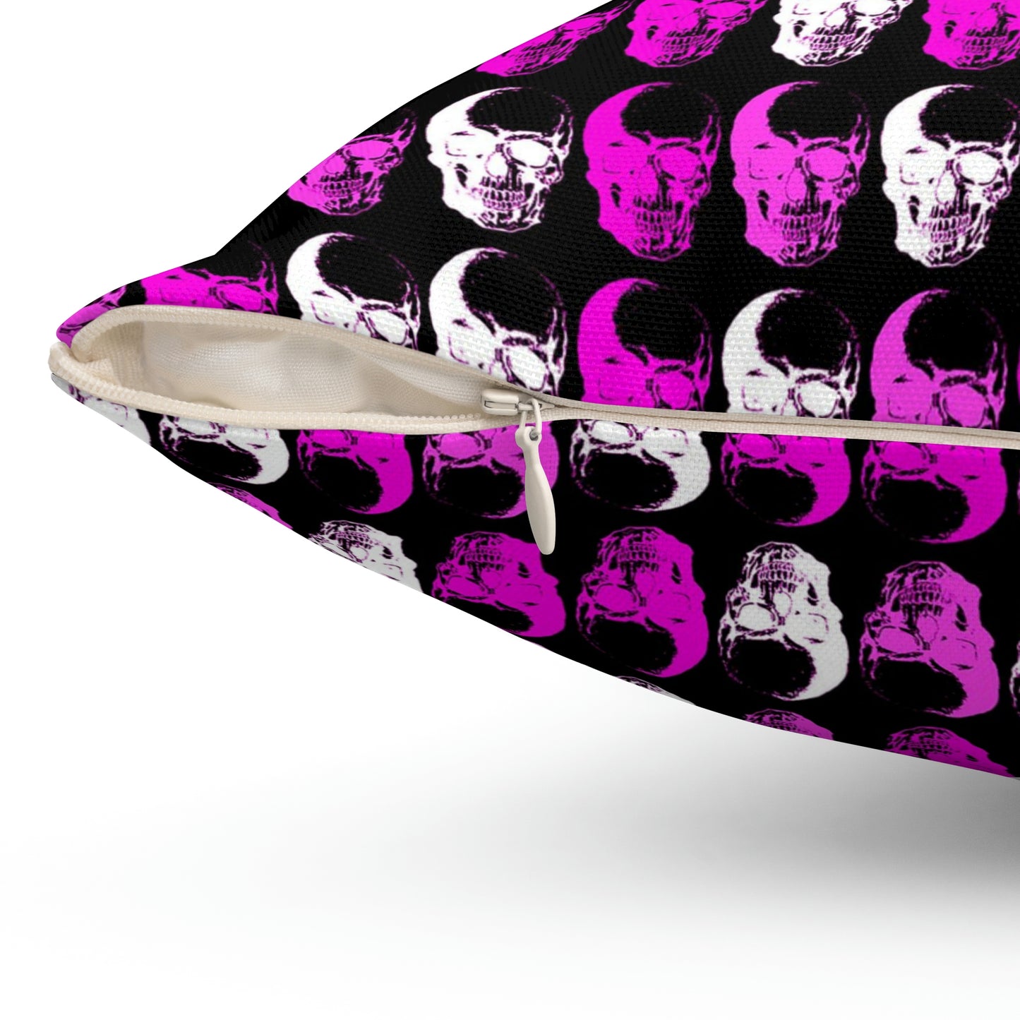 Pink Purple White Skulls Grid Spun Polyester Square Pillow