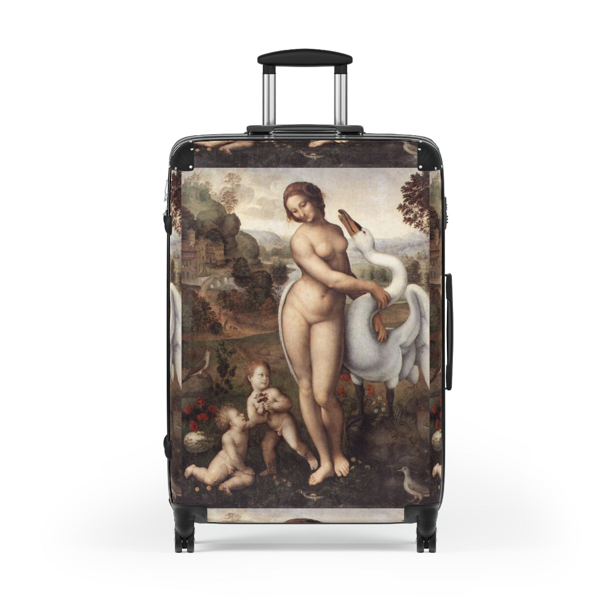 Getrott Leda and the Swan by Leonardo Da Vinci Black Cabin Suitcase Extended Storage Adjustable Telescopic Handle Double wheeled Polycarbonate Hard-shell Built-in Lock-Bags-Geotrott