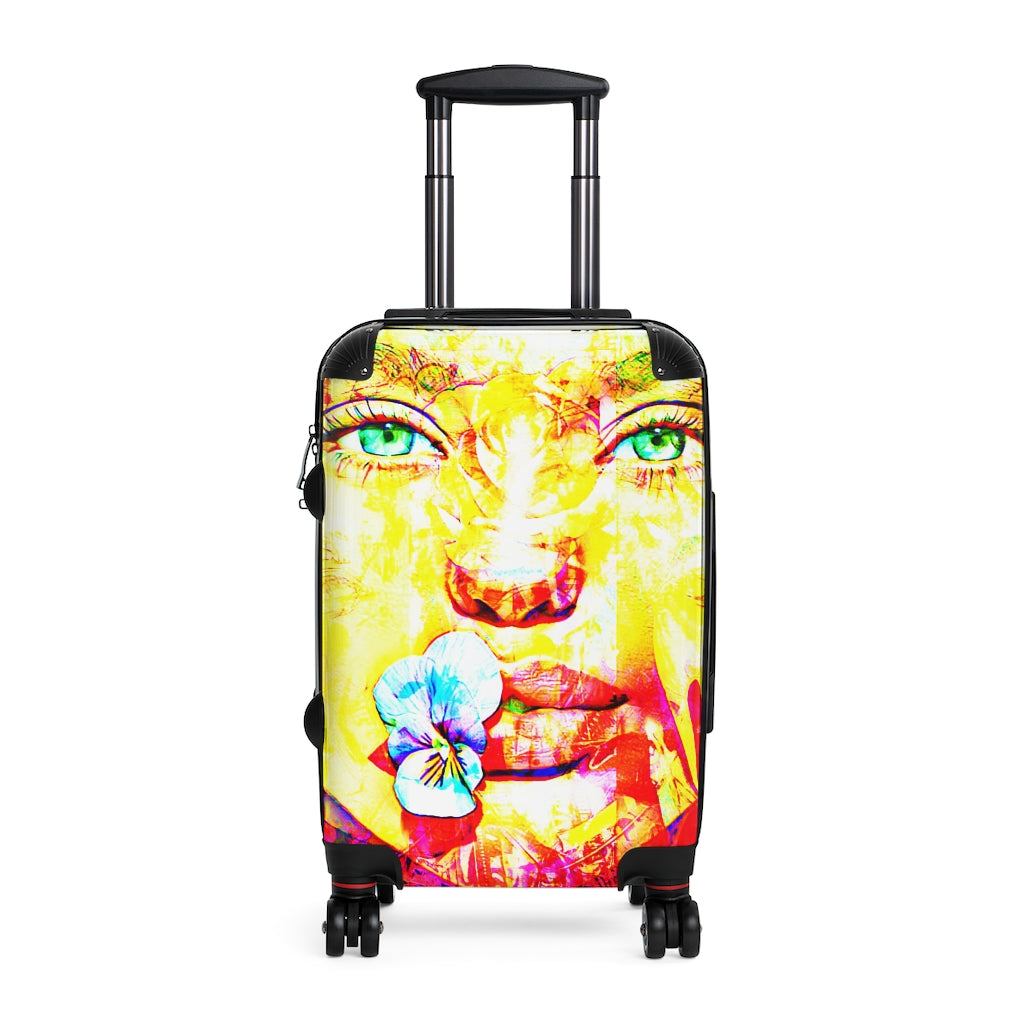 Geotrott Green Eye Super Model Flower Lips Graffiti Cabin Suitcase Extended Storage Adjustable Telescopic Handle Double Wheeled Polycarbonate Hard-Shell Built-In Lock