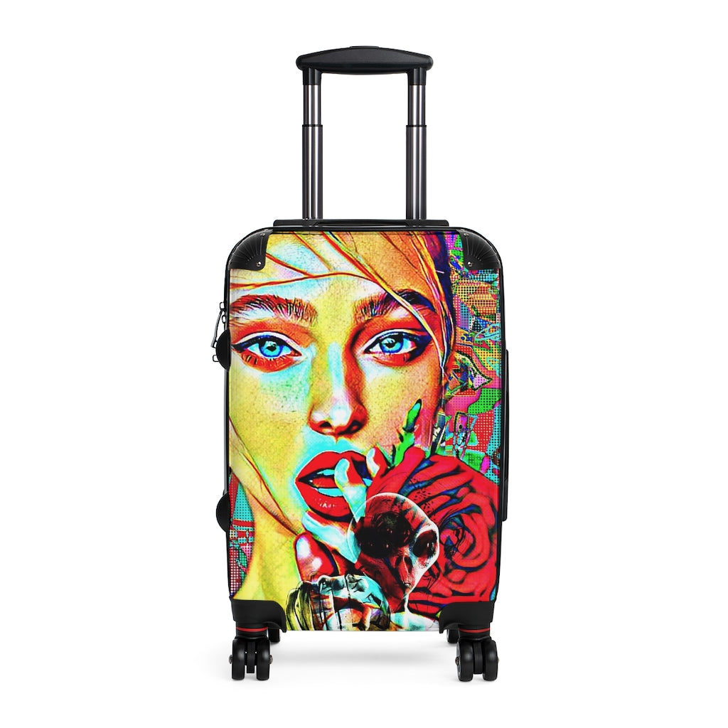Geotrott Beautiful Girl Kissing Alien Graffiti Cabin Suitcase Extended Storage Adjustable Telescopic Handle Double Wheeled Polycarbonate Hard-Shell Built-In Lock