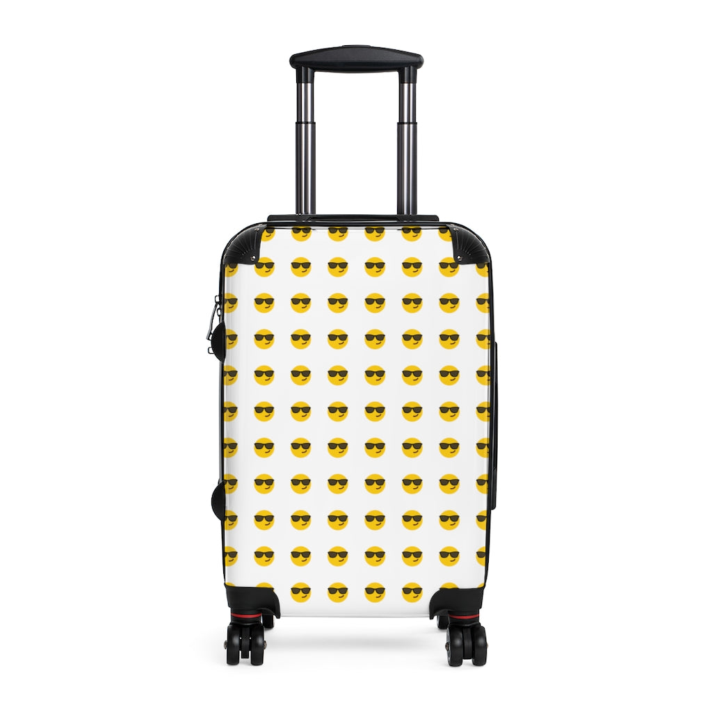 Geotrott Emojis Smiling Face With Sunglasses Cabin Suitcase Extended Storage Adjustable Telescopic Handle Double Wheeled Polycarbonate Hard-Shell Built-In Lock