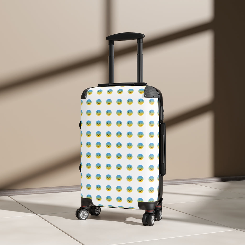 Getrott Emojis Anxious Face with Sweat Cabin Suitcase Extended Storage Adjustable Telescopic Handle Double wheeled Polycarbonate Hard-shell Built-in Lock-Bags-Geotrott