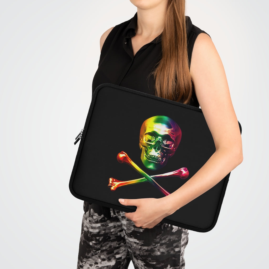 Getrott Rainbow Skull and Bones Black Laptop Sleeve-Laptop Sleeve-Geotrott