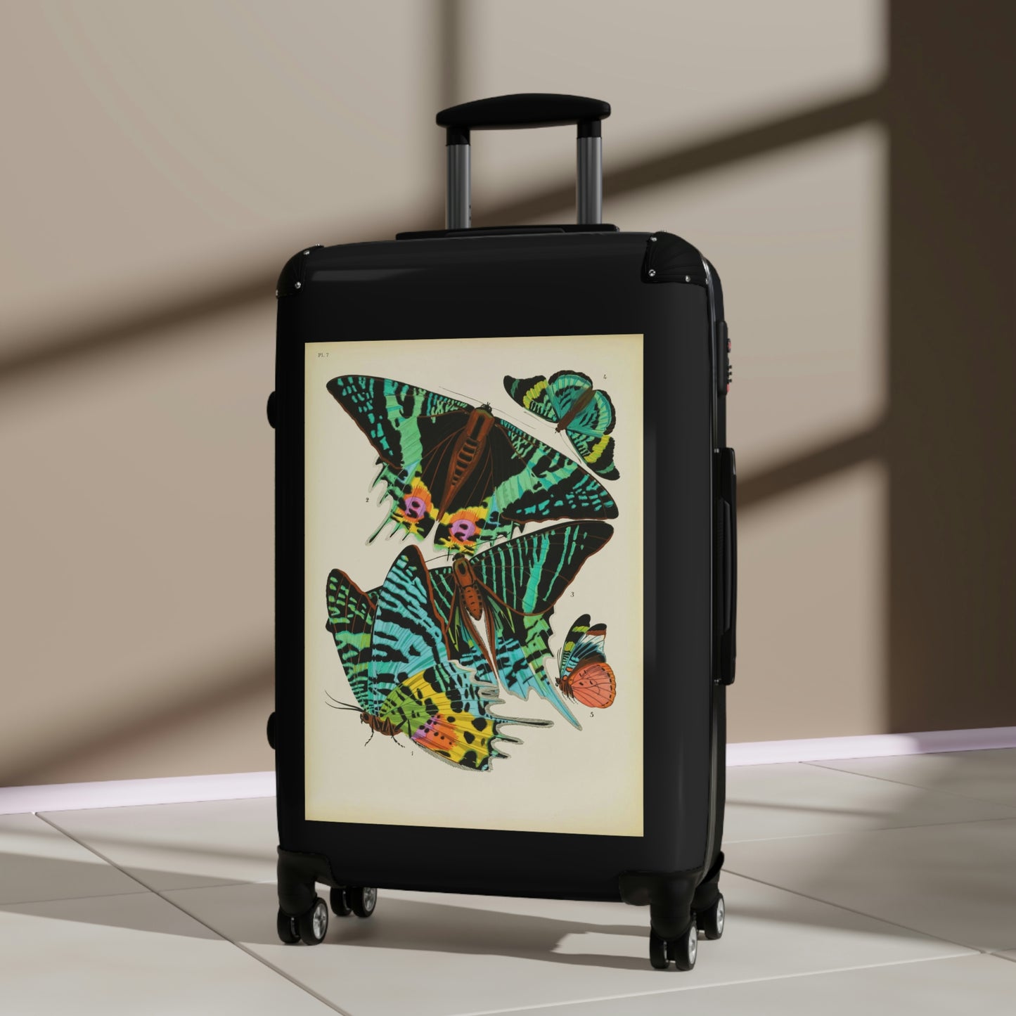Geotrott Butterflies Macrolepidopteran Rhopalocera Lepidoptera Black Red Yellow Cabin Suitcase Rolling Luggage Extended Storage Adjustable Telescopic Handle Double Wheeled Polycarbonate Hard-Shell Built-In Lock