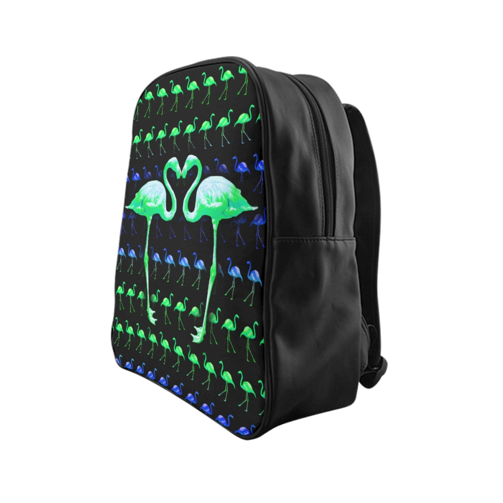 Getrott Green Flamingo Padded Black School Backpack Carry-On Travel Check Luggage 4-Wheel Spinner Suitcase Bag Multiple Colors and Sizes