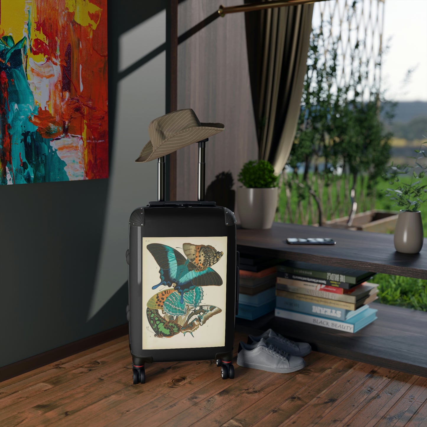 Getrott Butterflies Macrolepidopteran Rhopalocera Lepidoptera Turquoise Colors Cabin Suitcase Rolling Luggage Extended Storage Adjustable Telescopic Handle Double wheeled Polycarbonate Hard-shell Built-in Lock-Bags-Geotrott