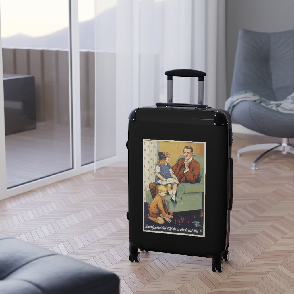 Geotrott Daddy What Did You Do On The Great War Black Cabin Suitcase Extended Storage Adjustable Telescopic Handle Double Wheeled Polycarbonate Hard-Shell Built-In Lock