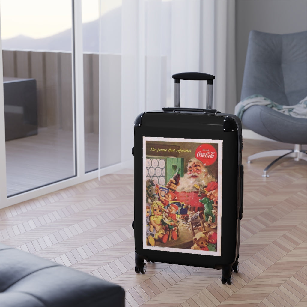 Getrott Classic Coca Cola Santa Claus World Classic Poster Black Cabin Suitcase Extended Storage Adjustable Telescopic Handle Double wheeled Polycarbonate Hard-shell Built-in Lock-Bags-Geotrott