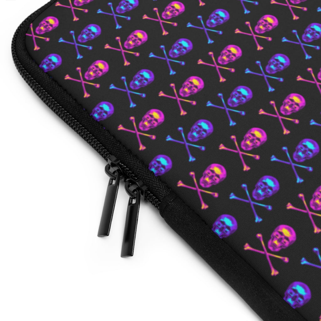 Geotrott Pink Blue Skull And Bones Pattern Black Laptop Sleeve