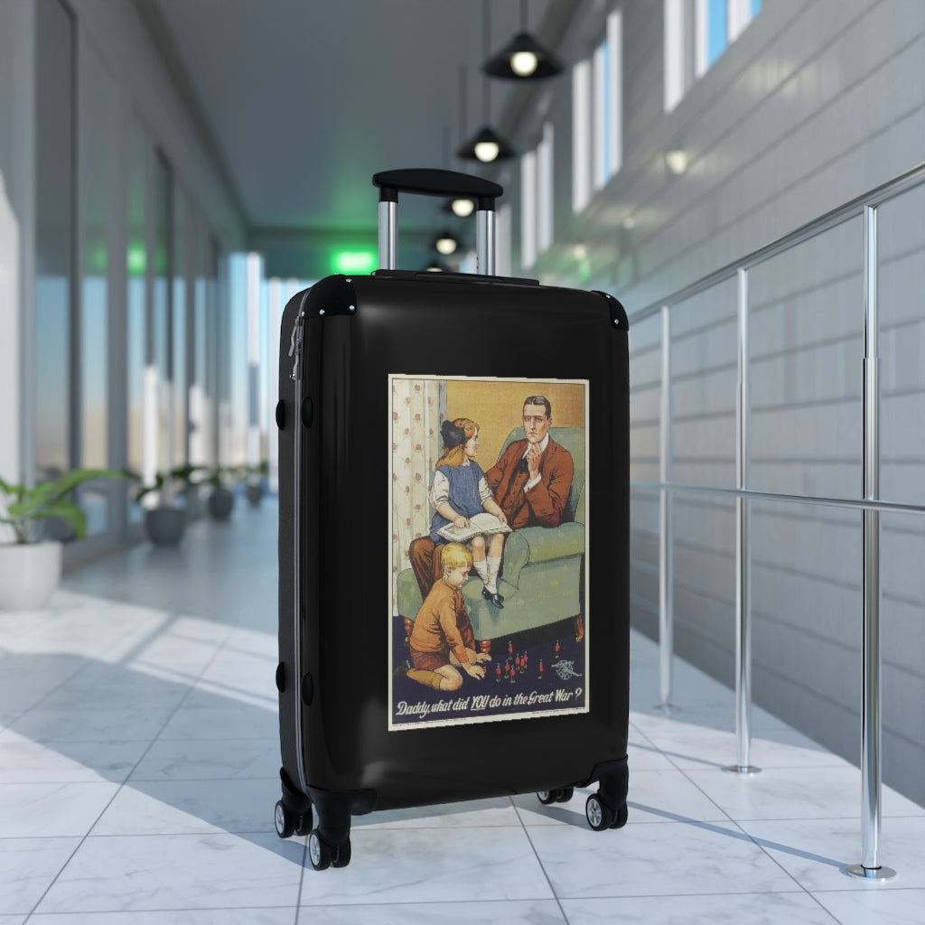 Geotrott Daddy What Did You Do On The Great War Black Cabin Suitcase Extended Storage Adjustable Telescopic Handle Double Wheeled Polycarbonate Hard-Shell Built-In Lock