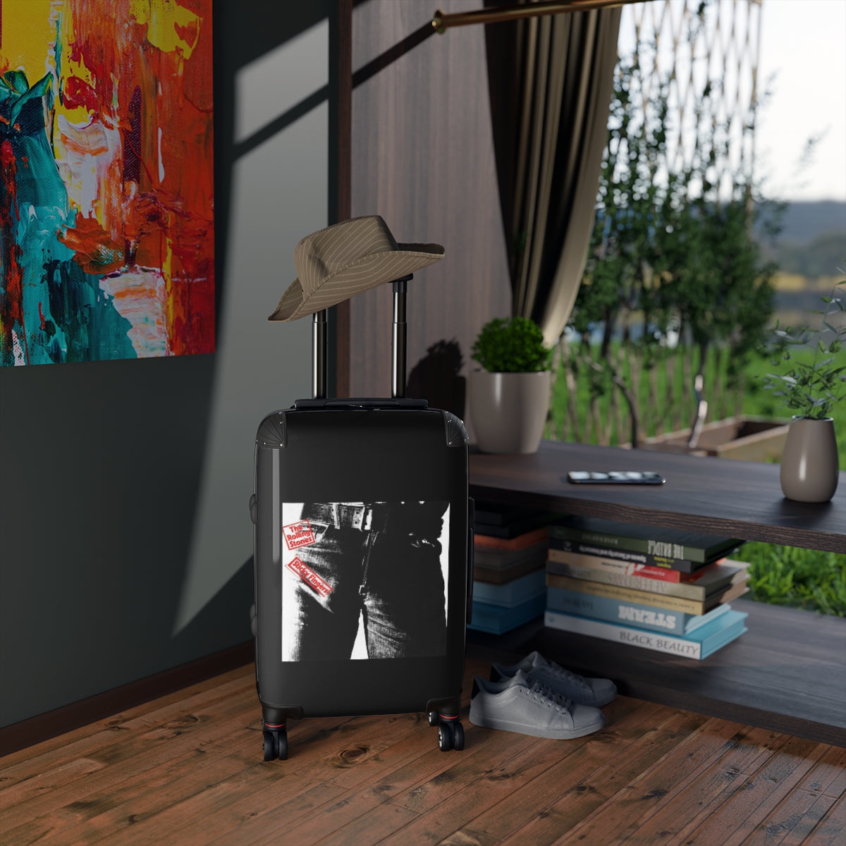 Geotrott The Rolling Stones Sticky Fingers 1971 Black Cabin Suitcase Extended Storage Adjustable Telescopic Handle Double Wheeled Polycarbonate Hard Shell Built In Lock