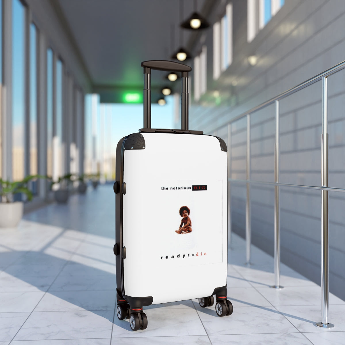 Geotrott The Notorious Big Ready To Die White Cabin Suitcase Extended Storage Adjustable Telescopic Handle Double Wheeled Polycarbonate Hard Shell Built In Lock