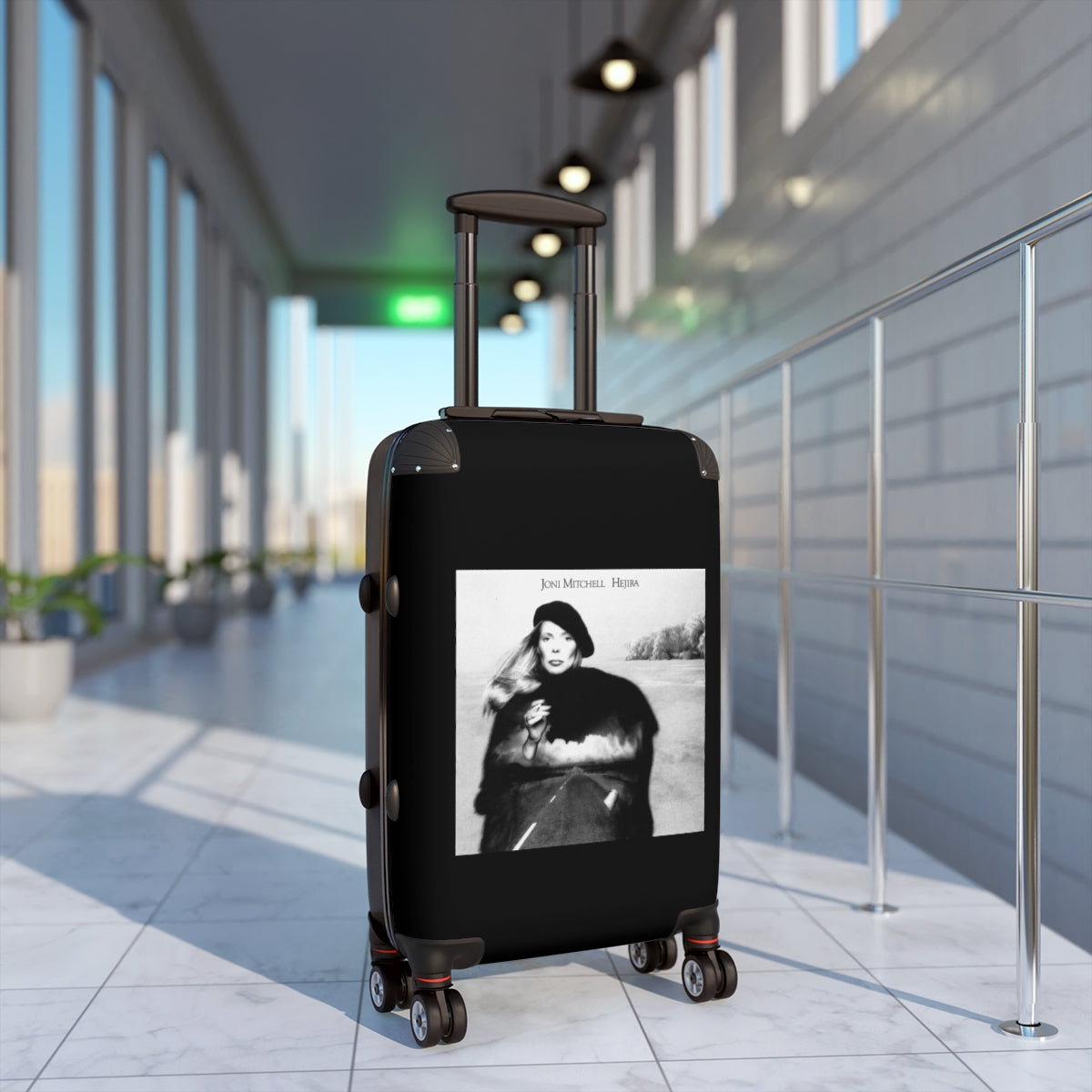 Geotrott Joni Mitchell Hejira 1976 Black Cabin Suitcase Extended Storage Adjustable Telescopic Handle Double Wheeled Polycarbonate Hard Shell Built In Lock