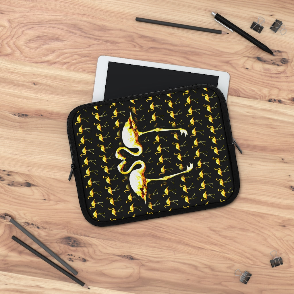 Getrott Yellow Flamingos Kissing Black Laptop Sleeve-Laptop Sleeve-Geotrott