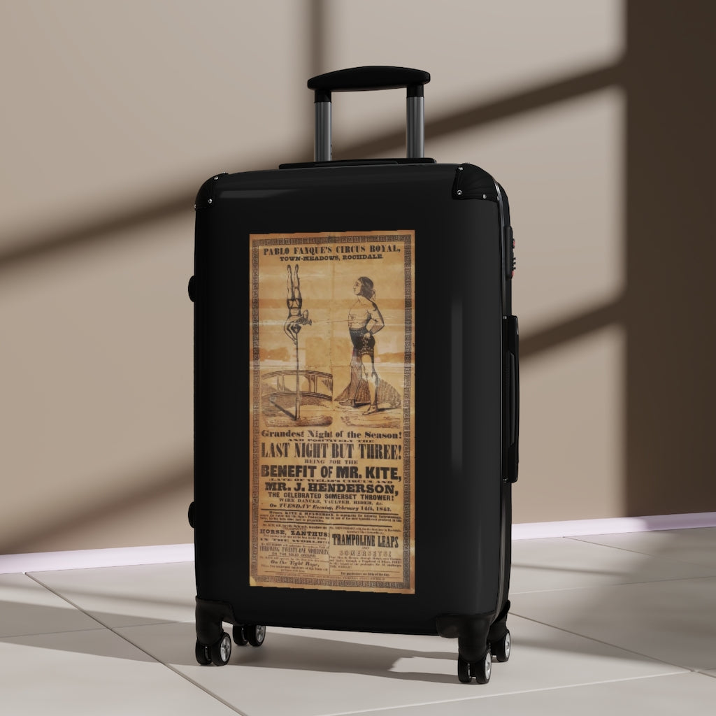 Geotrott Pablo Fanques Circus Royal Town Meadows Rochdale The Last Night But Three Mr Kite Mr J Henderson World Classic Poster Black Cabin Suitcase Carry-On Travel Check Luggage 4-Wheel Spinner Suitcase Bag Multiple Colors And Sizes