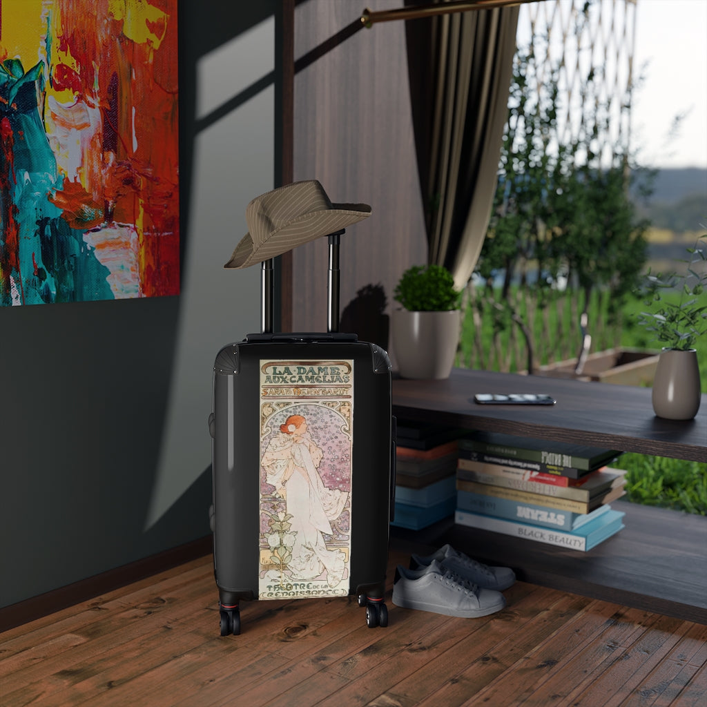 Geotrott La Dame Aux Camelias Sarah Bernhardt World Classic Poster Black Cabin Suitcase Extended Storage Adjustable Telescopic Handle Double Wheeled Polycarbonate Hard-Shell Built-In Lock