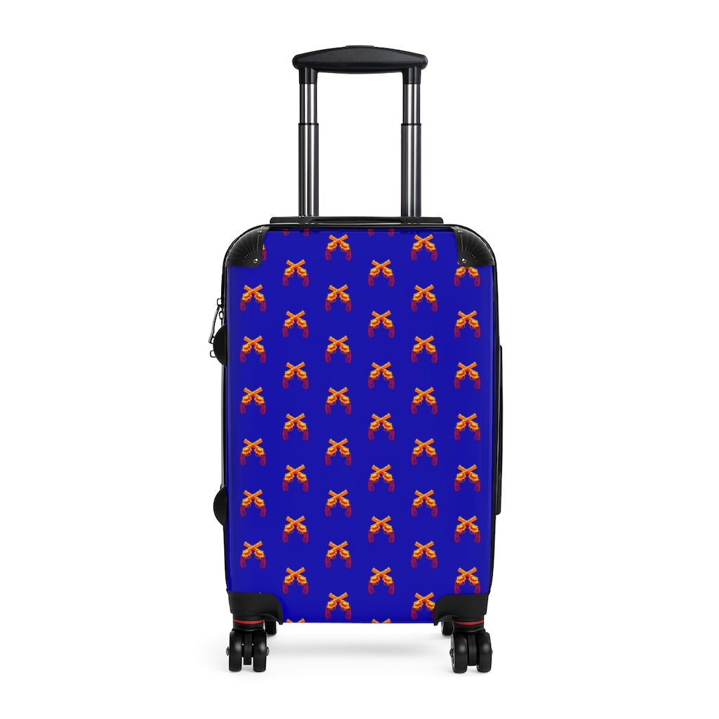 Getrott Magnum Guns Crossed Emblem Orange Pattern Blue Cabin Suitcase Extended Storage Adjustable Telescopic Handle Double wheeled Polycarbonate Hard-shell Built-in Lock-Bags-Geotrott