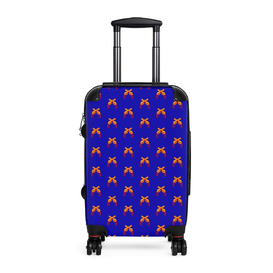 Geotrott Magnum Guns Crossed Emblem Orange Pattern Blue Cabin Suitcase Extended Storage Adjustable Telescopic Handle Double Wheeled Polycarbonate Hard-Shell Built-In Lock