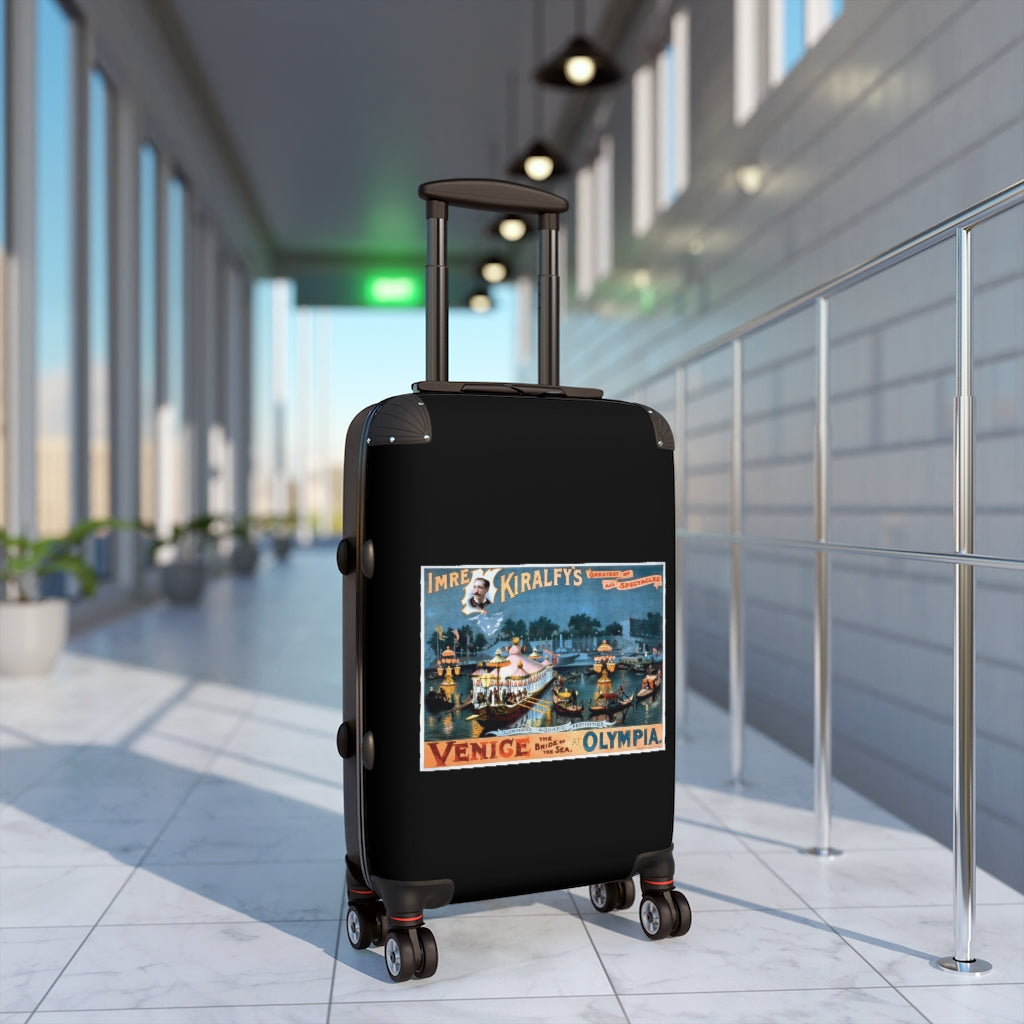 Getrott The Deliverance of Pisanl Imre Kiralfys Grand Historic Spectacle Venice The Bridge of the Sea at Olympia 2 World Classic Poster Black Cabin Suitcase Carry-On Travel Check Luggage 4-Wheel Spinner Suitcase Bag Multiple Colors and Sizes-Bags-Geotrott