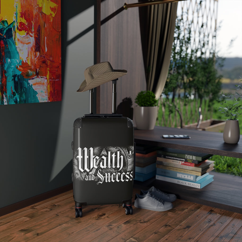 Getrott Wealth And Success Mesage Black White Cabin Suitcase Extended Storage Adjustable Telescopic Handle Double wheeled Polycarbonate Hard-shell Built-in Lock-Bags-Geotrott