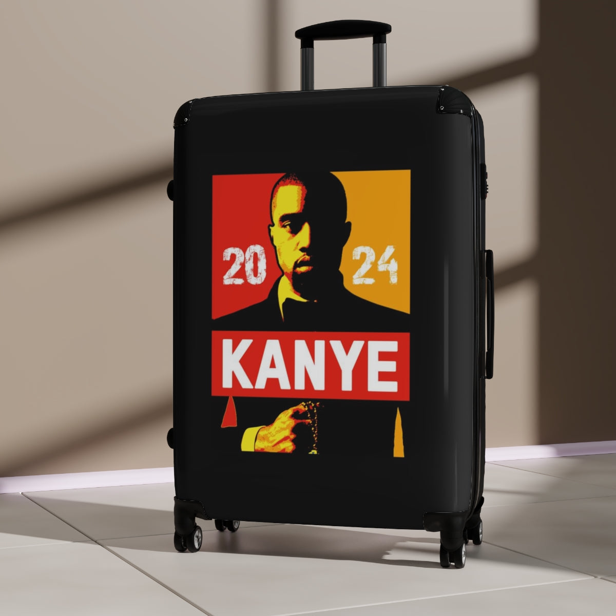 Getrott Kanye West for President 2024 Black Red Yellow Cabin Suitcase Extended Storage Adjustable Telescopic Handle Double wheeled Polycarbonate Hard-shell Built-in Lock-Bags-Geotrott