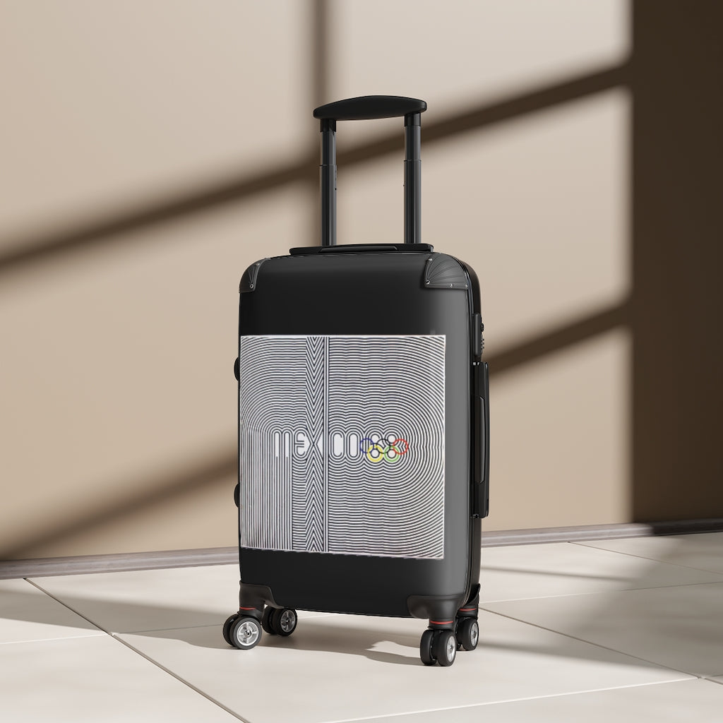 Getrott Mexico Olympics 1983 World Classic Poster Black Cabin Suitcase Inner Pockets Extended Storage Adjustable Telescopic Handle Inner Pockets Double wheeled Polycarbonate Hard-shell Built-in Lock