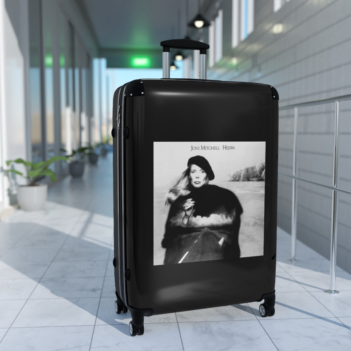 Geotrott Joni Mitchell Hejira 1976 Black Cabin Suitcase Extended Storage Adjustable Telescopic Handle Double Wheeled Polycarbonate Hard Shell Built In Lock