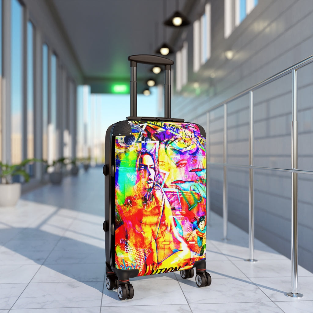 Geotrott Evelyn Face Graffiti Art Cabin Suitcase Extended Storage Adjustable Telescopic Handle Double Wheeled Polycarbonate Hard-Shell Built-In Lock