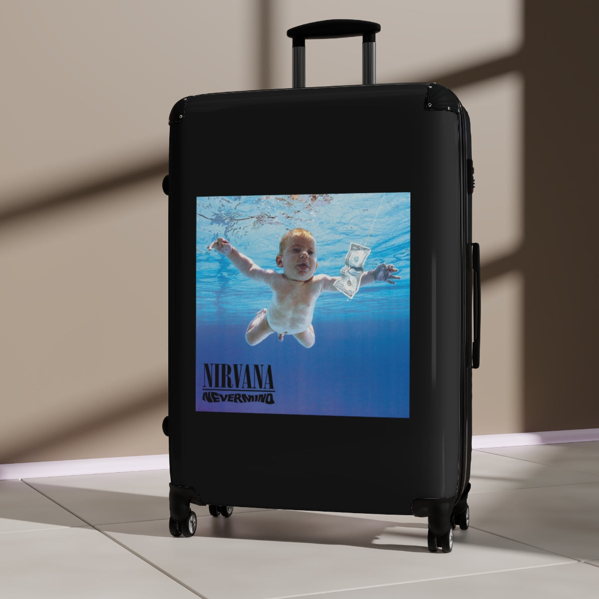 Getrott Nirvana Nevermind 1991 Black Cabin Suitcase Extended Storage Adjustable Telescopic Handle Double wheeled Polycarbonate Hard-shell Built-in Lock-Bags-Geotrott
