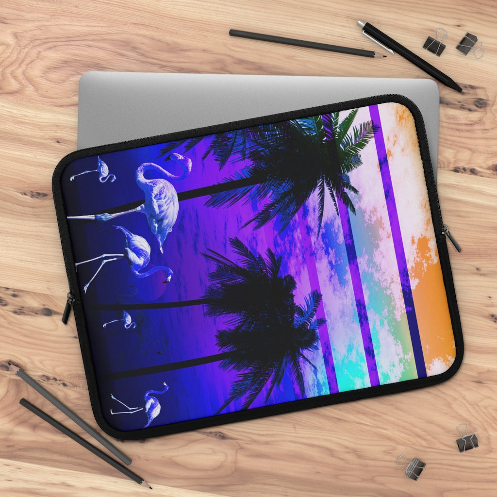 Getrott Blue Beach Sunset Flamingos Laptop Sleeve-Laptop Sleeve-Geotrott