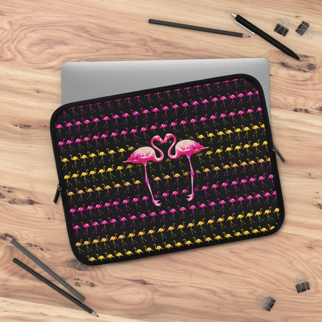 Getrott Pink Flamingo Birds Kissing Black Laptop Sleeve-Laptop Sleeve-Geotrott