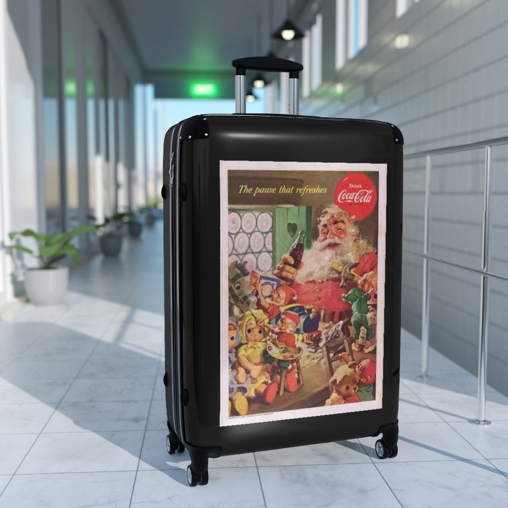 Getrott Classic Coca Cola Santa Claus World Classic Poster Black Cabin Suitcase Extended Storage Adjustable Telescopic Handle Double wheeled Polycarbonate Hard-shell Built-in Lock-Bags-Geotrott