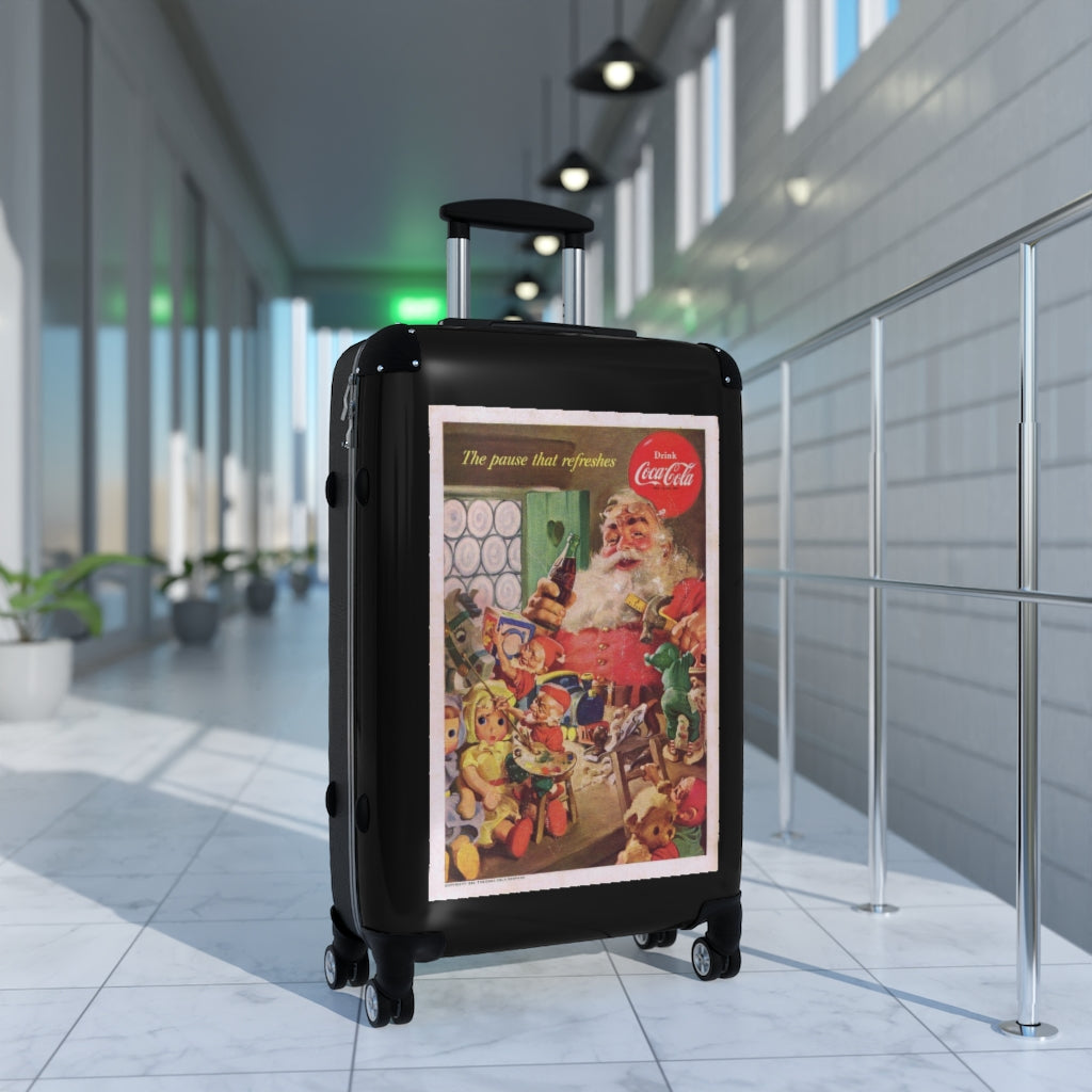 Getrott Classic Coca Cola Santa Claus World Classic Poster Black Cabin Suitcase Extended Storage Adjustable Telescopic Handle Double wheeled Polycarbonate Hard-shell Built-in Lock-Bags-Geotrott