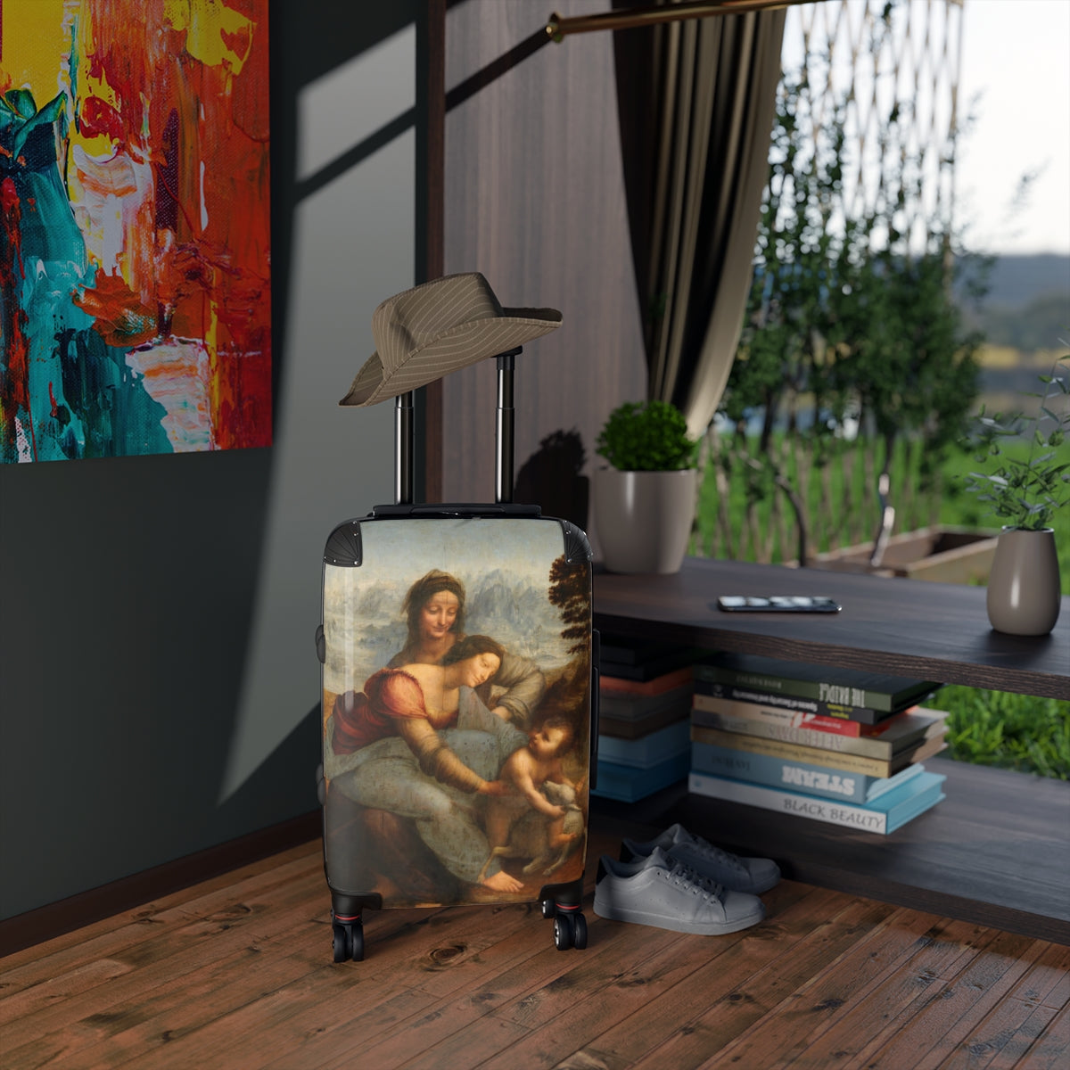 Geotrott The Virgin And Child With Saint Anne By Leonardo Da Vinci Black Cabin Suitcase Extended Storage Adjustable Telescopic Handle Double Wheeled Polycarbonate Hard-Shell Built-In Lock