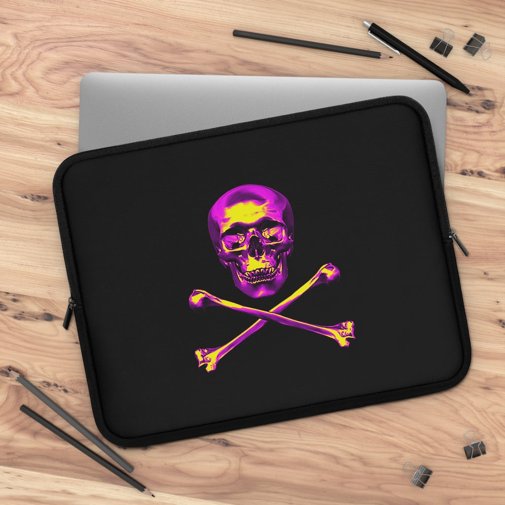 Getrott Pink Skull and Bones Black Laptop Sleeve-Laptop Sleeve-Geotrott
