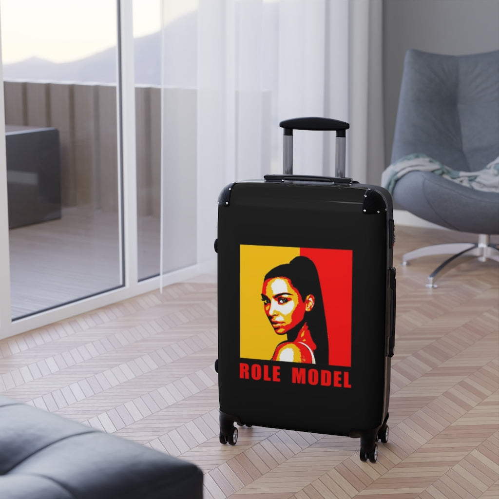 Geotrott Kim Kardashian Role Model Black, Red, Yellow Cabin Suitcase Extended Storage Adjustable Telescopic Handle Double Wheeled Polycarbonate Hard-Shell Built-In Lock