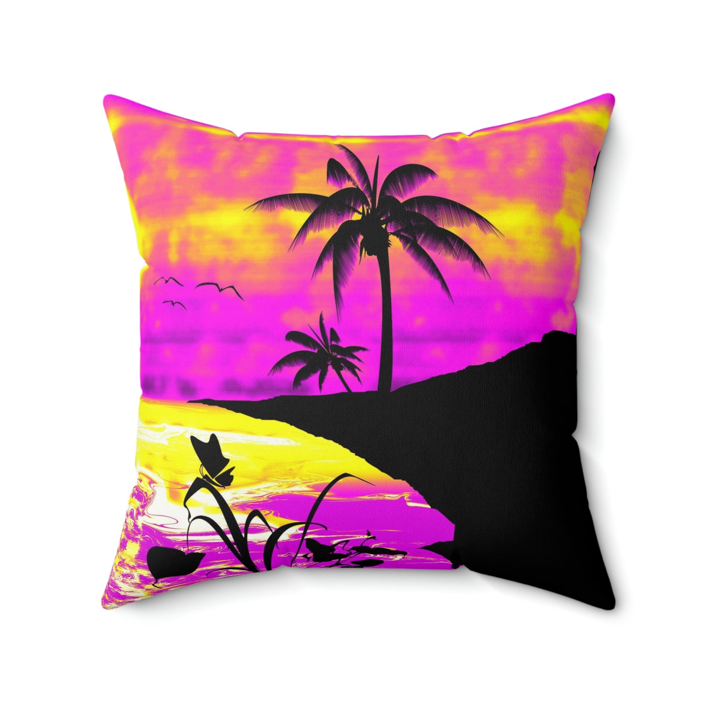 Sunset Beach On San Juan El Morro Palms Pink Purple White Spun Polyester Square Pillow