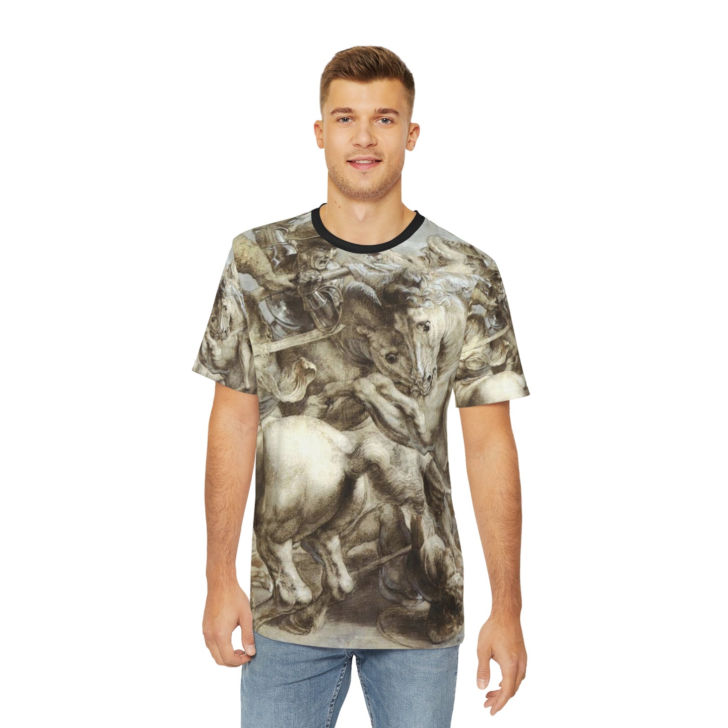 Leonardo Da Vinci Painting Peter Paul Ruben of the Lost Battle of Anghiari Classic Art Men's Polyester Tee (AOP)-All Over Prints-Geotrott