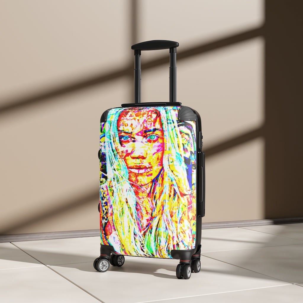 Geotrott Aria Face Graffiti Art Cabin Suitcase Extended Storage Adjustable Telescopic Handle Double Wheeled Polycarbonate Hard-Shell Built-In Lock