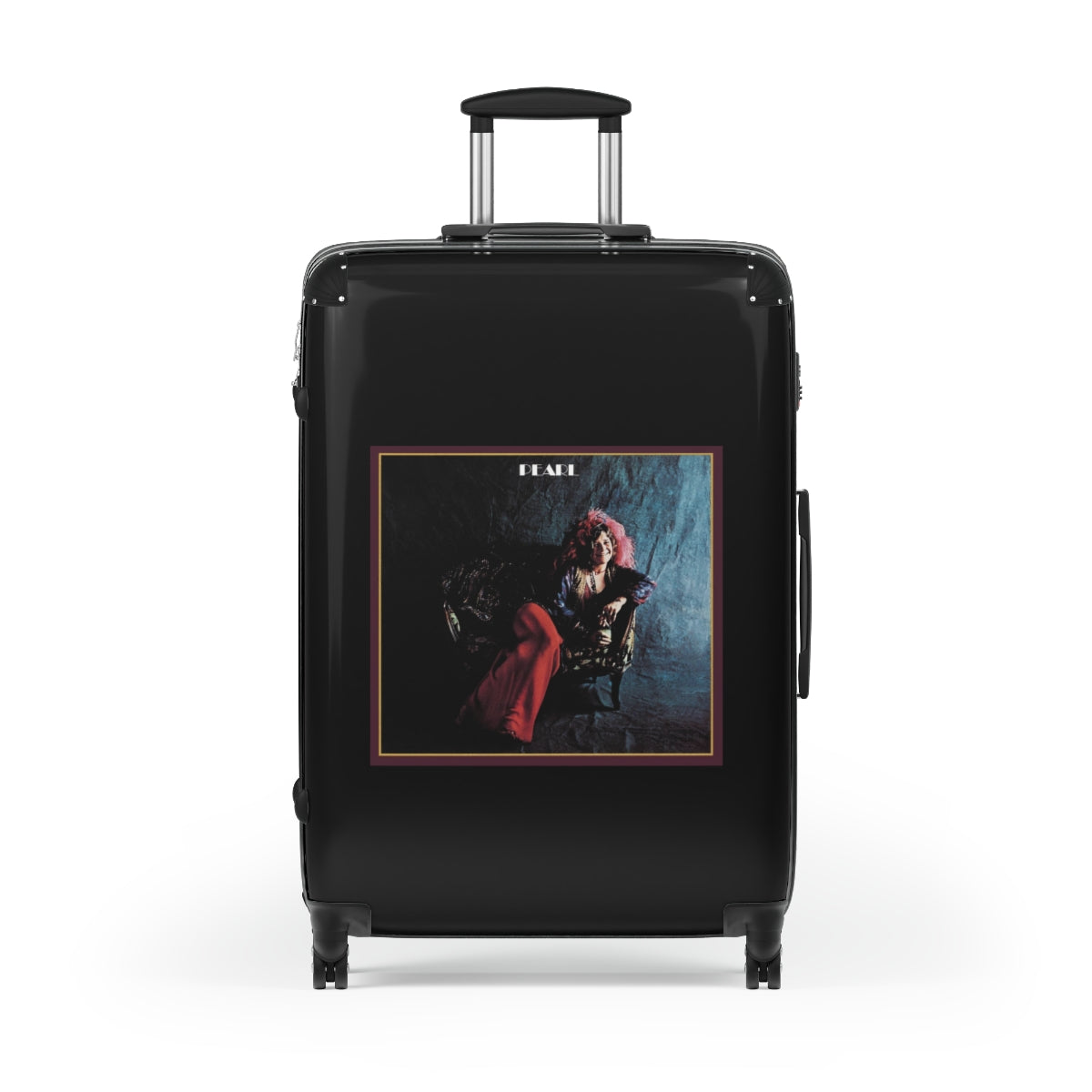 Geotrott Janis Joplin Pearl 1971 Black Cabin Suitcase Extended Storage Adjustable Telescopic Handle Double Wheeled Polycarbonate Hard Shell Built In Lock