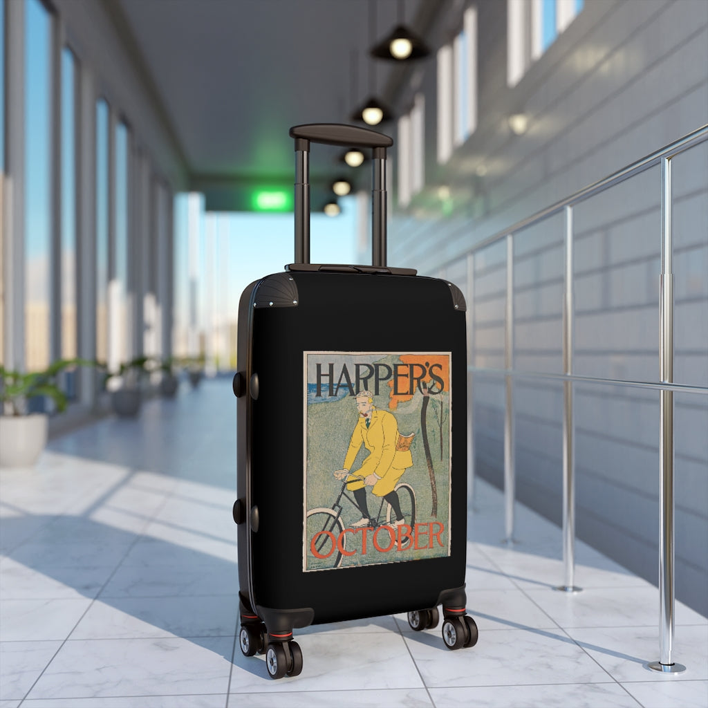 Getrott Harpers October World Classic Poster Man in Bycicle Cabin Suitcase Extended Storage Adjustable Telescopic Handle Double wheeled Polycarbonate Hard-shell Built-in Lock-Bags-Geotrott