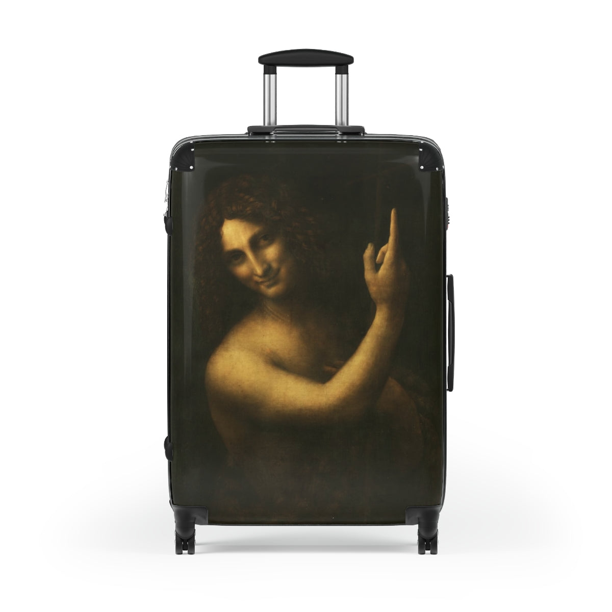 Getrott Saint John the Baptist by Leonardo Da Vinci Black Cabin Suitcase Extended Storage Adjustable Telescopic Handle Double wheeled Polycarbonate Hard-shell Built-in Lock-Bags-Geotrott