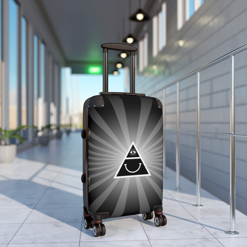 Geotrott Illuminati Triangle Happy Face Black Cabin Suitcase Extended Storage Adjustable Telescopic Handle Double Wheeled Polycarbonate Hard-Shell Built-In Lock